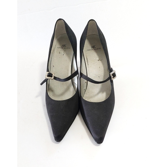 Womens Vintage Black Crystal Accent Strap Faux Suede High Heel Shoe Size 9M - Picture 4 of 8